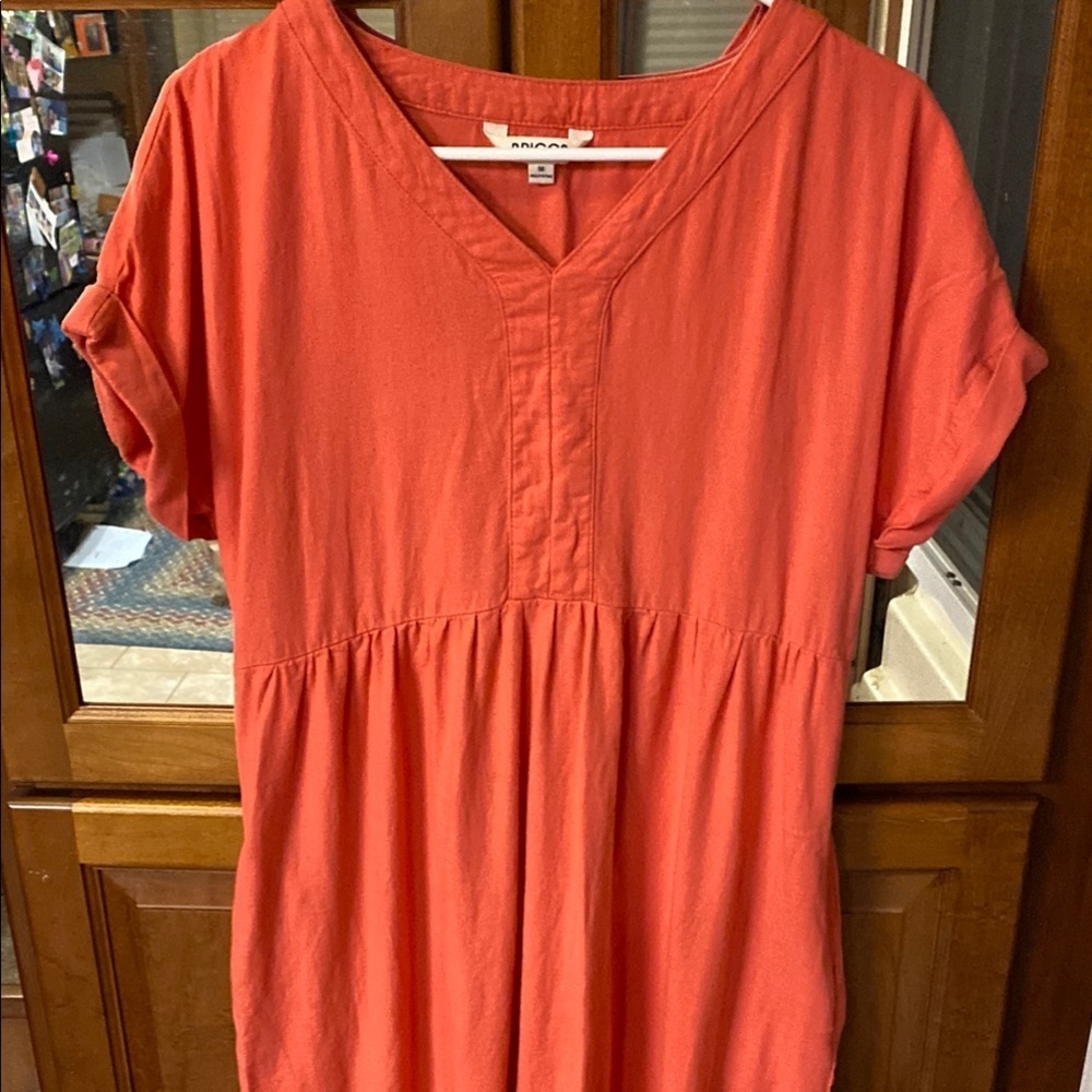 Linen Orange Size Medium Pleated Dress Summer Comfortable Casual Fall